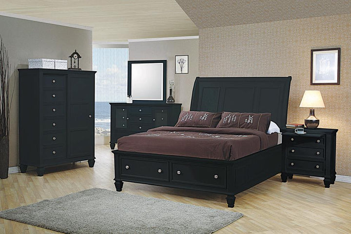 Sandy Beach Black California King Sleigh Bed With Footboard Storage