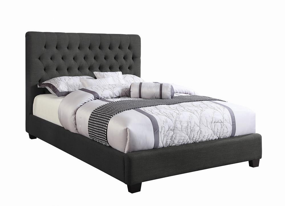 Chloe Transitional Charcoal Upholstered Eastern King Bed