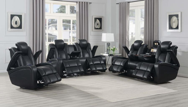 Zimmerman Black Faux Leather Power Motion Three-Piece Living Room Set