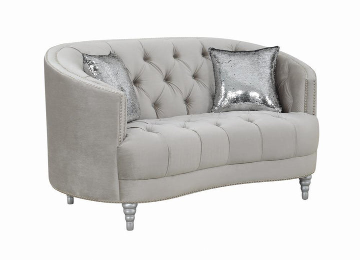 Avonlea Traditional Grey and Chrome Loveseat