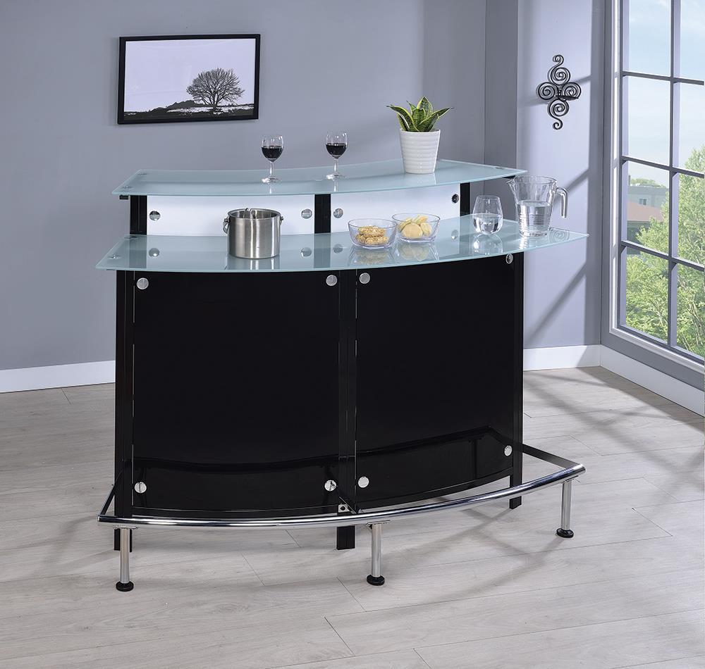 G100139 Two-Shelf Contemporary Chrome and Black Bar Unit