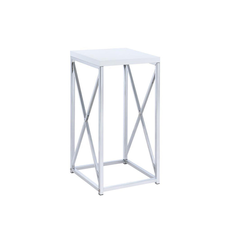 G930014 Contemporary Glossy White and Chrome Accent Table