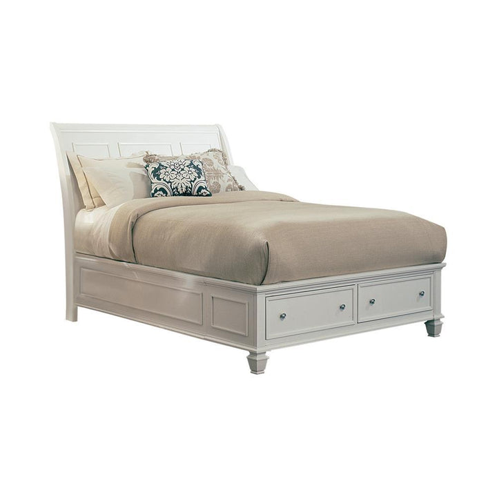 Sandy Beach White California King Sleigh Bed With Footboard Storage