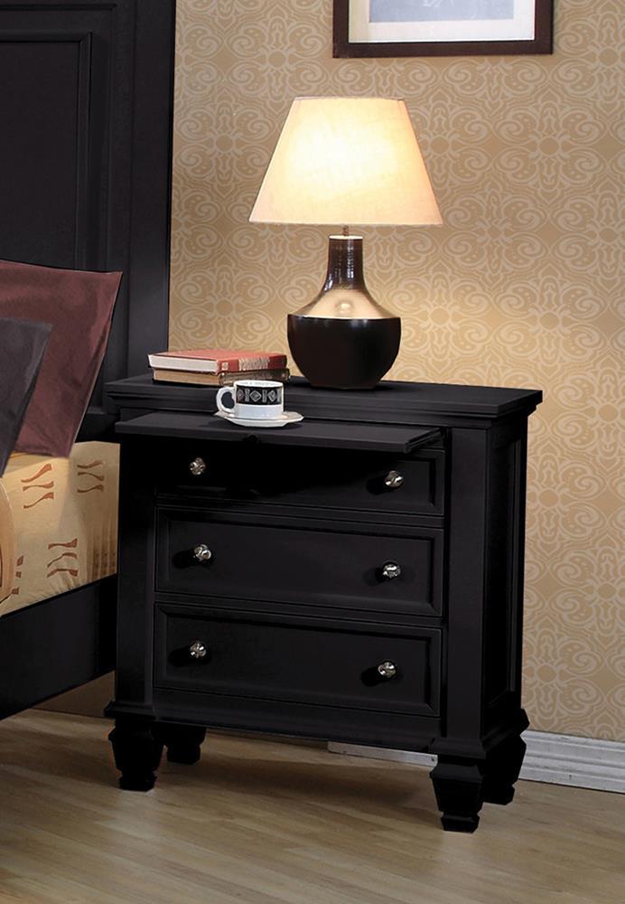 Sandy Beach Black Three-Drawer Nightstand With Tray