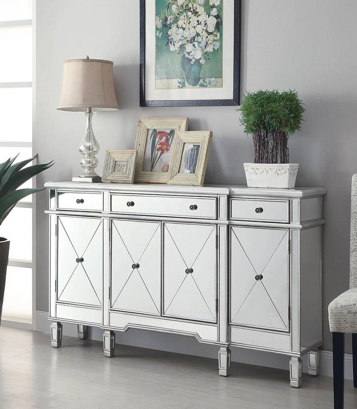 Transitional Mirror and Silver Wine Cabinet