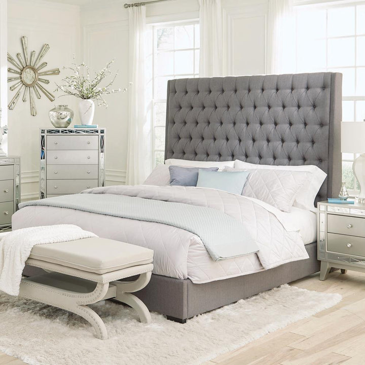 Camille Grey Upholstered California King Bed