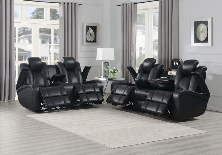 Zimmerman Black Faux Leather Power Motion Two-Piece Living Room Set