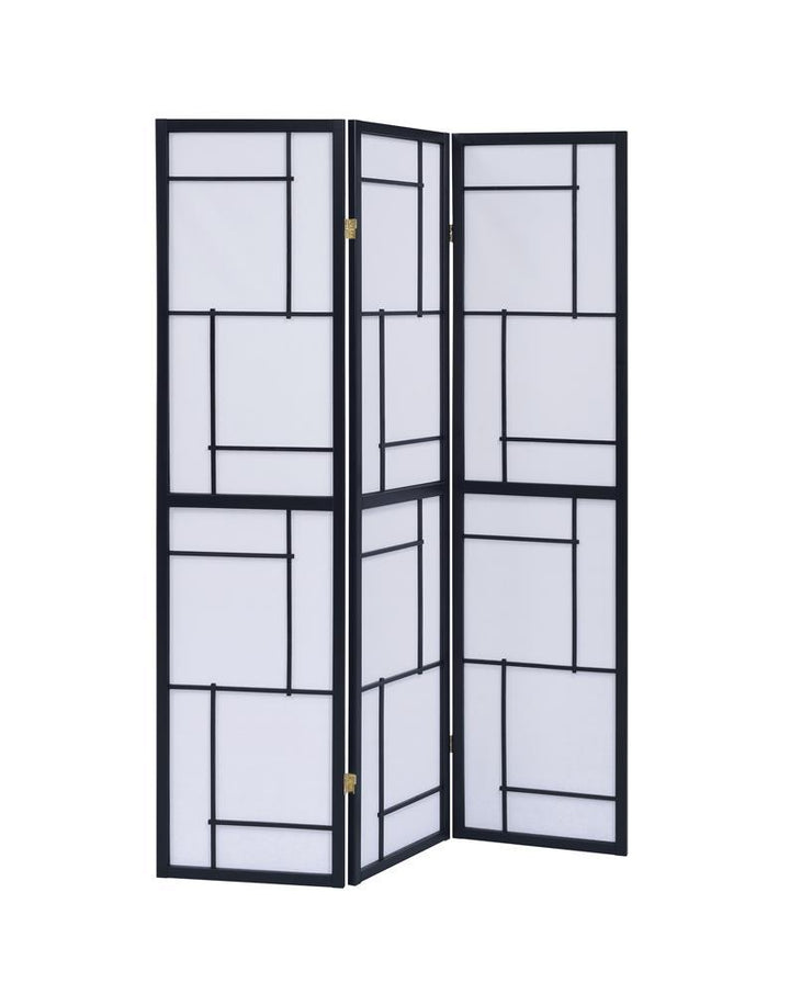 G900102 Contemporary Black Three-Panel Screen