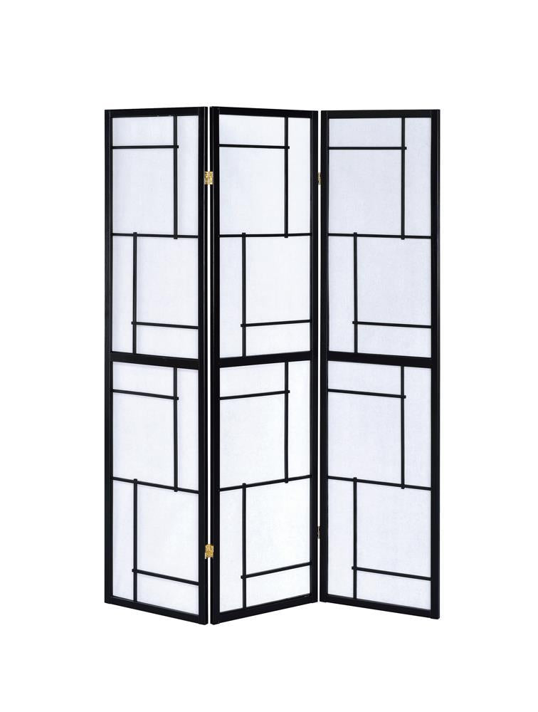 G900102 Contemporary Black Three-Panel Screen