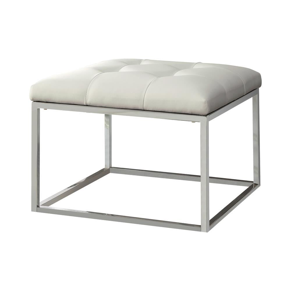 G500423 Contemporary White and Chrome Ottoman